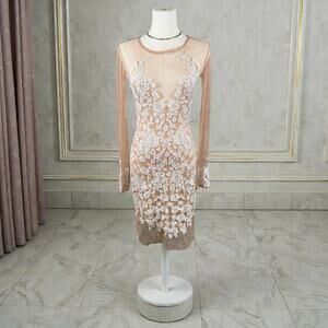 For Love & Lemons Luau Floral Lace Sheer Midi Dress Nude White Bridal Fairy S